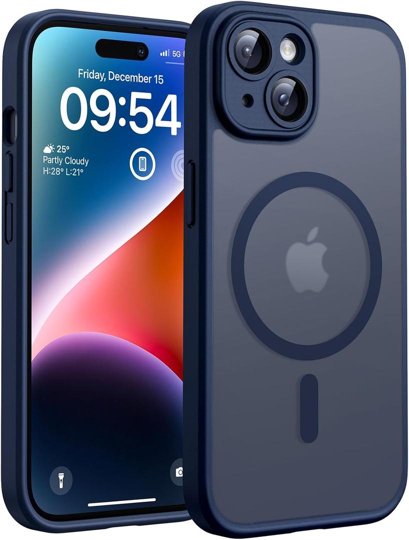 TOCOL Magnetic for iPhone 14 Case, Upgraded Full Camera Protection, Compatible with Magsafe, Drop Protection, Translucent Matte Back Bumper Phone Cover 6.1-Inch (Dark Blue)