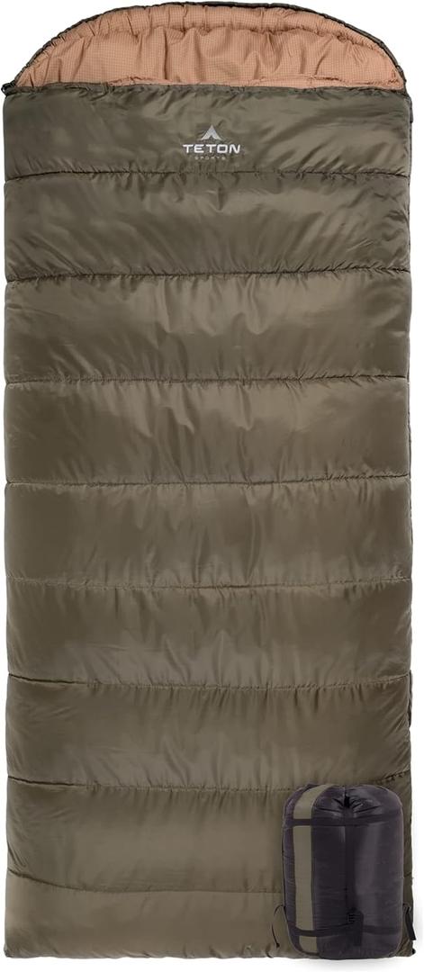 Teton Celsius XXL Sleeping Bag, Cold Weather Sleeping Bags for Adults and Kids, Camping Made Easy and Warm. Compression Sack Included, 35°F, 25°F, 0°F, 20°F Degree (Green (left zip))