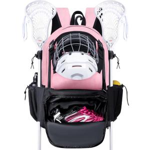 Lacrosse Bag Extra Large Lacrosse Backpack with Tow Stick Holder (L-Light Pink)