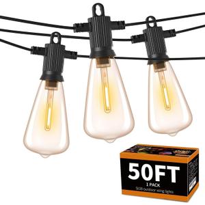ZOTOYI Outdoor String Lights50FT Patio Lights with 27 Vintage Edison Bulbs (2 Spare)ST38 Waterproof Outside Hanging Light for Backyard, Bistro, Cafe, Gazebo, Porch Decor, Dimmable 2700K