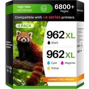 962XL Ink Cartridge Combo Pack Compatible for HP 962XL 962 Ink Cartridges Work with HP Officejet Pro 9018e 9015e 9018 9012e 9015 9010 9018e 9012 9025e 9025 9020 Printers (4 Packs)