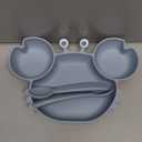 ROCCED Suction Plates for Baby, Silicone Plates with Suction Divided, Baby Spoon Fork Set for Toddler Baby Dishes Kids Utensils-Crab Dusty Blue