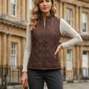 Fuinloth Women's Lightweight Warm Puffer Quilted Vest - 4-Pockets Stand Collar Zip Gilet, Fall Winter Outerwear (Brown, S)