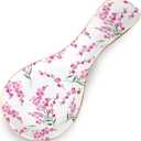 Ceramic Spoon Rest for Stove Top Kitchen Counter Large Spoon Holder Farmhouse Floral Flowers Print Coffee Spoon Cooking Utensil Tools Rest Modern Kitchen Decor (Pink Blossom)