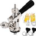 European Sankey S System Keg Coupler, 1/4'' Beer Barb Stainless Steel Probe Brass Body 5/16'' Gas Tailpiece Draft Kegerator Tap Dispenser with Safety Pressure Relief Valve Brewing Hose Clamp