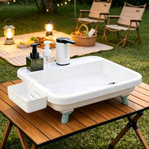 Portable Sink Hand Wash Station with Electric Faucet | Camping Sink, Detachable Stand, Drainage Hose, For RV Events Gardening Outdoor Hygiene, Extra Large