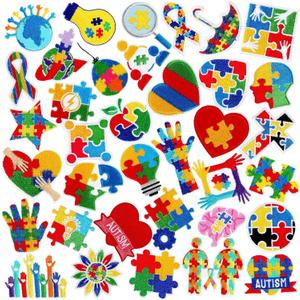 AUGSUN 36pcs Autism Awareness Iron on Patches Autism Awareness Ribbon Embroidered Sew Applique Repair Patch Support Campaign Charity Event DIY Crafts for Clothing Dress Backpack Hat Decorations
