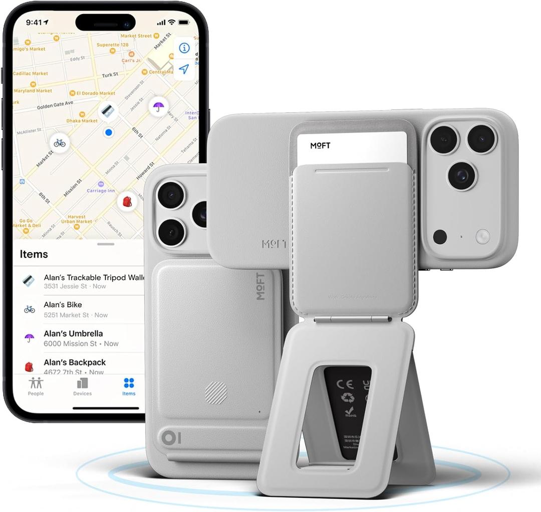 MOFT Trackable Tripod Wallet for Selfie,4-in-1 MagSafe Find My Phone Wallet | Hold 1-2 Cards | Adjustable Phone Stand | Multi-Angle | Capture Button | Stylish&Minimalist | MOVAS Leather |Commuting&Travel