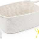 Gift Basket Empty with Handles, 12x8x5 inch - Small Cute Woven Rope Basket for Baby Nursery, Kids Toys - With Gift Bag & Ribbon, Perfect for Wedding, Birthday Gifting (Cream White, 1PC)