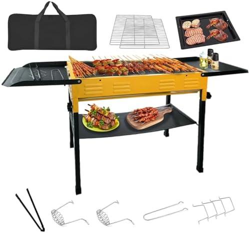 Portable Charcoal Grill, Folding Camping Grills for Hibachi Skewers Stainless Steel, Portable BBQ Grill for Outdoor Cooking Backyard Camping Picnics Beach