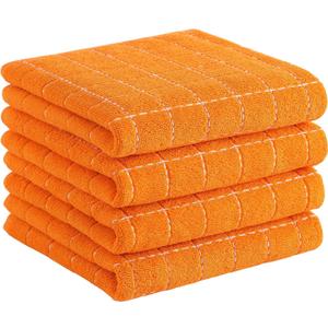 Homaxy 100% Cotton Terry Kitchen Towels(Orange, 13 x 28 inches), Checkered Designed, Soft and Super Absorbent Dish Towels, 4 Pack