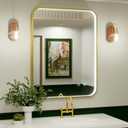 28x36 Inch Gold LED Bathroom Mirror with Lights, Wall Mounted Framed Lighted Bathroom Vanity Mirror, Stepless Dimmable, Memory Funtion, Anti-Fog, Horizontal/Vertical