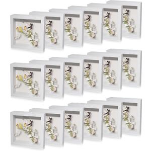 18 Pack Shadow Box Frame Display Case Shadow Box Square Picture Frame for Photos Flower Memorabilia Wedding Bouquets Father Day Graduation Gift Object Tickets Wall and Tabletop(White, 5 x 5 Inch)