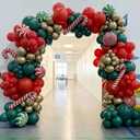 Christmas Balloon Garland Arch kit, Red Green Gold Balloons, Candy Cane Foil Balloons for Xmas Christmas Party Decorations