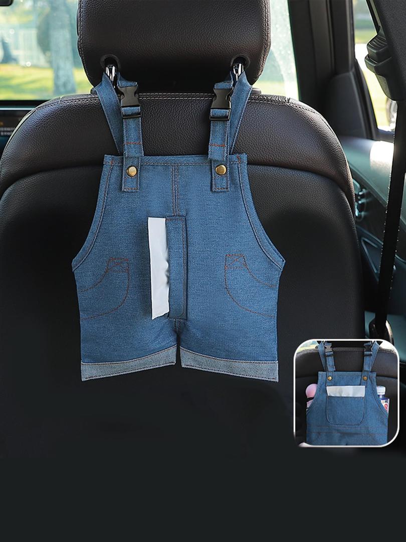 Cute Tissues for Car Holder,Hanging Travel Napkin Cover Plushie,Seat Organizer Backseat for Vehicle Home Bathroom Bedroom Office Desk,Denim Vest