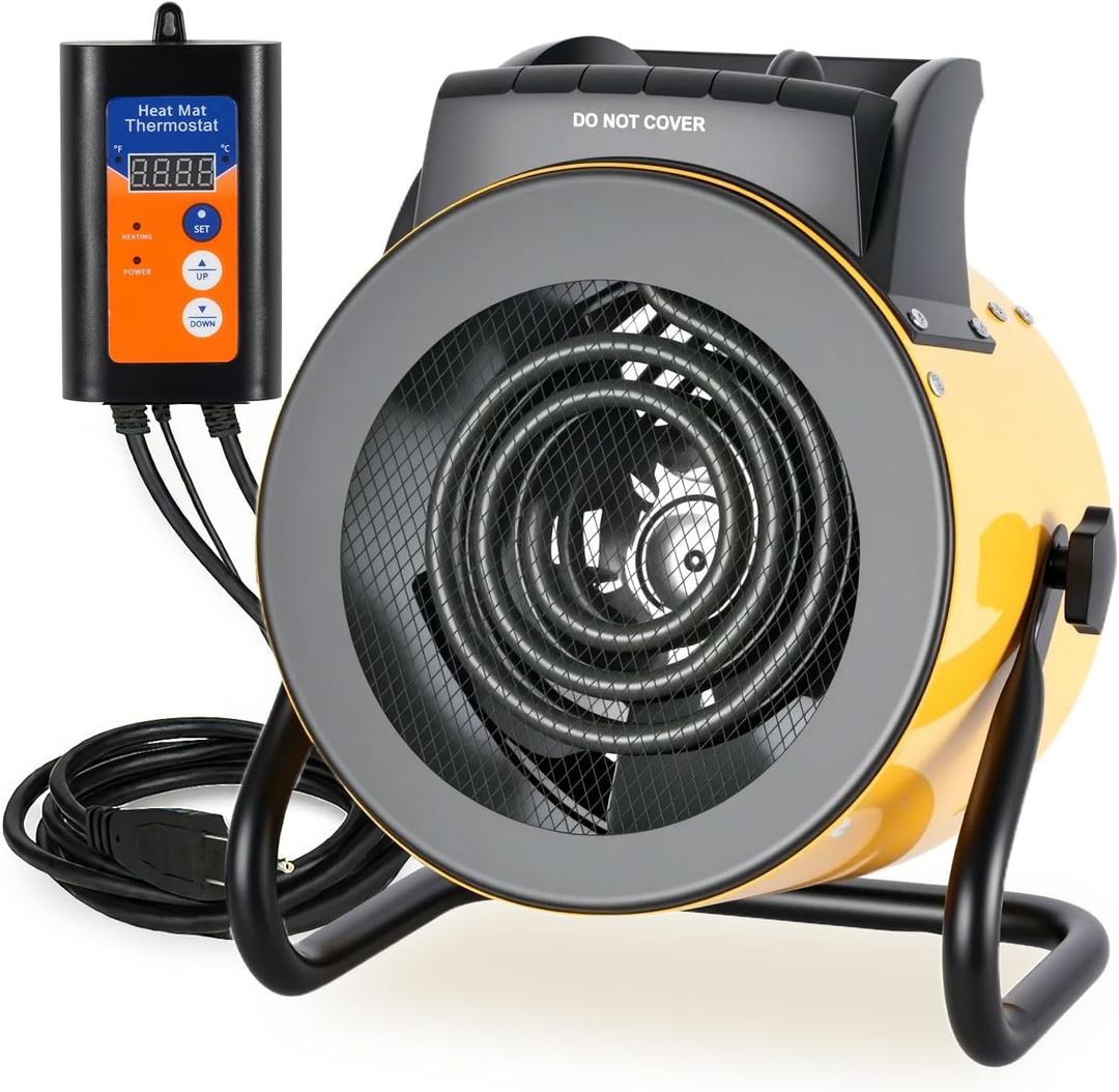 Greenhouse Heater with Digital Thermostat, 1500W Electric Outdoor Heater, Overheat Protection, Fast Heating, Waterproof for Grow Tent, Green House, Patio, Yellow