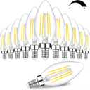 12-Pack Dimmable E12 LED Candelabra Bulbs 60W Equivalent, 5000K Daylight White, 600 Lumens B11 Candle Base 6W C35 LED Filament Vintage Light Bulbs, Clear Glass for Chandelier Ceiling Fan High CRI 90+