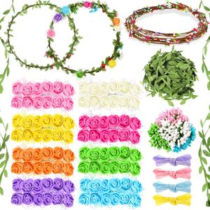 Syhood Rose Style Crowns Making Kit, 168 Pcs Parts, Make Your Own Flower Crown Wreath Headbands Craft Set Hair Accessories Handmade DIY Floral Crown Garland Kit Presents for Woman Adult Party