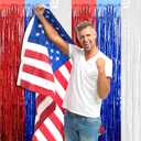 6 Pack White Blue Red Foil Fringe Curtain Backdrop, 3.28Ft x 8.2Ft Metallic Tinsel Foil Fringe Streamer Curtains for Photo Booth, Halloween, Christmas Day, Wedding, New Year Party Decoration