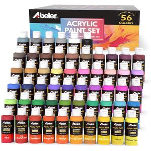 ABEIER Acrylic Paint Set, 56 Colors (2oz/60ml), Matte Finish, Waterproof, Rich Pigments, Non-Toxic Paints for Painting on Canvas Crafts Wood Ceramic, Fabric Ideal for Beginners and Students