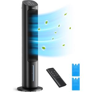 Dreo Tower Fans That Blow Cold Air, 40" Evaporative Air Cooler, Cooling Fan for Bedroom with 80 Oscillating, Remote Control, 3 Modes 4-Speed Quiet Floor Fan, Black (40 Inch, Black)