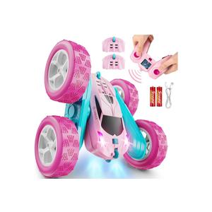 QUNREDA RC Cars, Pink Remote Control Car for Girls, 2.4 GHZ Double Sided RC Stunt Car 360° Rotating Remote Control Crawler with Headlights Car Toys for 6 7 8 9 10 11 12 Girls Birthday Gift Grandkids