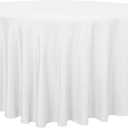 sancua Round Tablecloth - 108 Inch - Water Resistant Spill Proof Washable Polyester Table Cloth Decorative Fabric Table Cover for Dining Tables, Buffet Parties and Camping, White