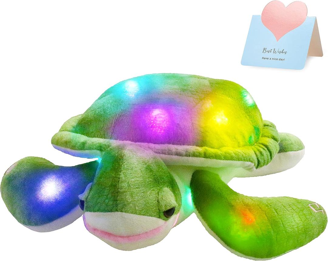 Glow Guards 14'' Light up Sea Turtle Stuffed Animal Ocean Life Soft Plush Toy Pillow with Lullabies LED Night Lights Children's Day Birthday Gifts for Toddler Kids (Green 2)