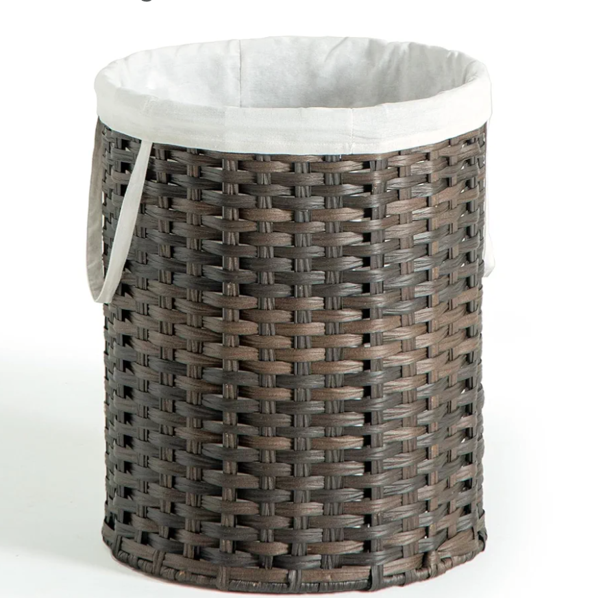 Laundry Basket, Handwoven Rattan Laundry Hamper, No Install Needed, 26.5 Gal (100L) Round Clothes Hamper with Removable Bag & Handles, Foldable Storage Basket for Bedroom