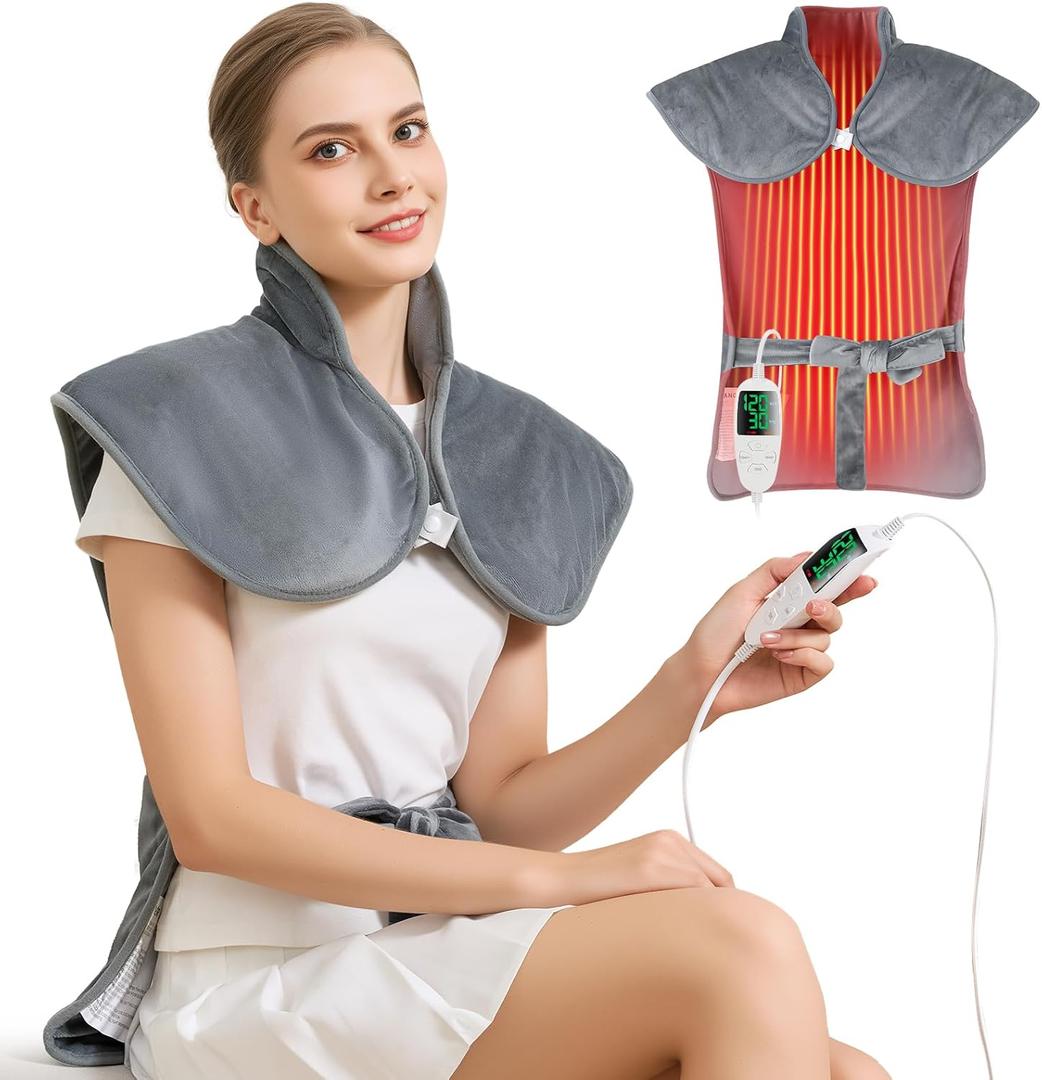 Mothers Day Gifts & Birthday Gifts for Wife Women Men Mom, Electric Weighted Pad for Neck Back Shoulder Pain Relief, 25"x37" Large Full Body Heating Pad for Menstrual Cramps - 5 Heat Levels/Snug Fit (Gray)