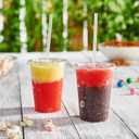 GUSTO Clear Plastic Cups with Flat Lids [10 oz - 100 Count] - Disposable Iced Coffee Cups with Lids - PET Plastic Cold Cups for Smoothies, Juices & To-Go Drinks - Formerly Comfy Package