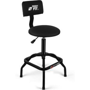 FreekyFit Shop Stool with Backrest, Mechanic Garage Stool for Workshop, Adjustable Shop Stools Chair, Padded Workbench Stools for Men Women, 300 LBS Capacity, 360 Swivel PVC Seat, Heavy Duty, Black