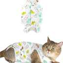 ANWA Cat Recovery Suit - Breathable Cat Onesie for Cats After Surgery Female, Kitten Surgery Recovery Suit Female Abdominal Wounds (Medium, Dinosaur)