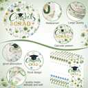 400 Pcs Class of 2026 Sage Green Floral Graduation Decorations for 50, Green and Gold Graduation Paper Plates Napkins and Cups Cutlery Grad Tableware for 2026 Congrats Grad Party Supply