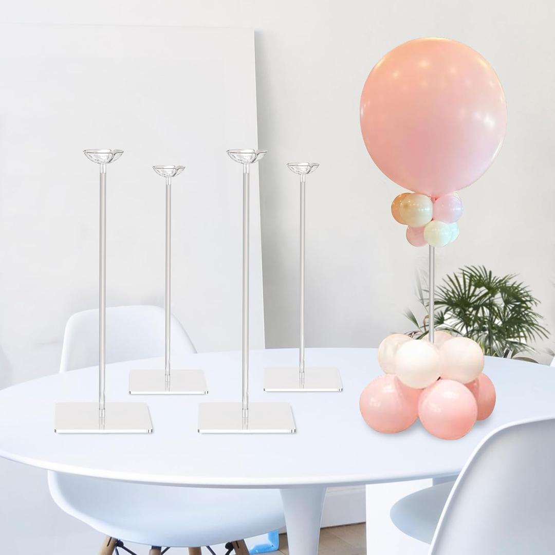 TEKXYZ 15.75 Inch Height Clear Acrylic Balloon Stand for Table Centerpiece Decoration, Set of 4