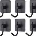 VAEHOLD 6 Pack Adhesive Wall Hooks, Heavy Duty Sticky Holder Aluminum Towel Hooks for Hanging Coat, Hat, Key, Clothes, Closet Hook Wall Mount for Kitchen, Bathroom, Office (Black)
