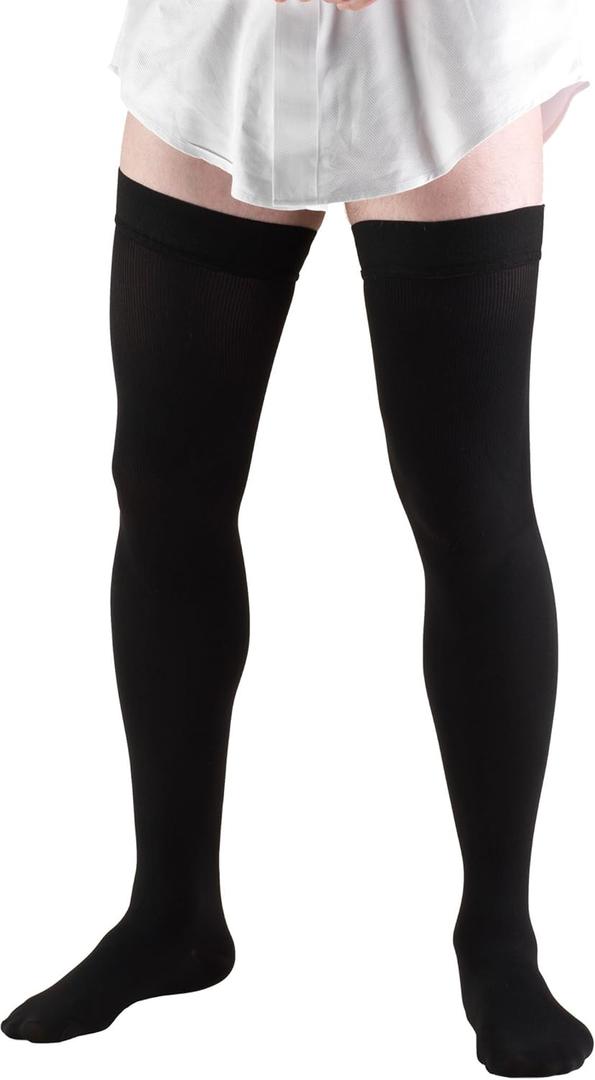 Truform Compression Socks, 20-30 mmHg, Men's Dress Socks, Thigh High Over Knee Length, Black, Large (Large (1 Pair))