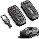 MAIKER Metal Key Fob Cover Compatible with Jeep Grand Cherokee Renegade Dodge Durango Challenger Patriot Grand Comander Journey Fiat Dart Chrysler 200 300 Ram 1500, Black