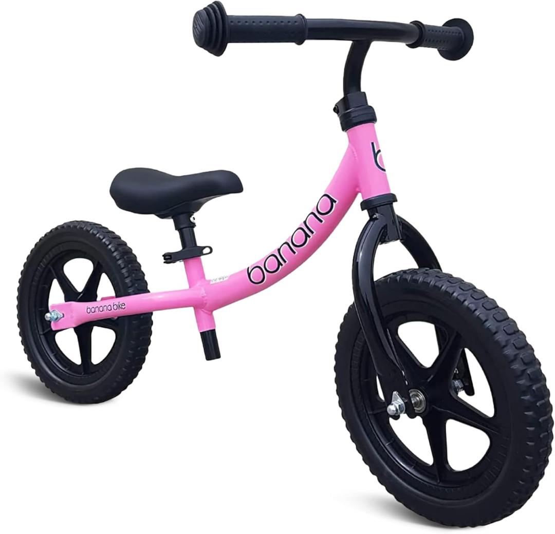 banana bike LT Balance Bike - Lightweight Toddler Bike for 2-5 Age - 33x18x24 No Pedal with Adjustable Handlebar and Seat - Durable Aluminum -Equipped with EVA Tires for Smooth Rides, Pink