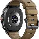 Rugged Nylon Band Compatible with Samsung Galaxy Watch 8 40mm 44mm/8 Classic 46mm, Breathable One Click No Gap Sport Strap for Samsung Galaxy Watch 8 Classic Band 46mm/8 44 mm 40 mm Men, Khaki-Black