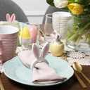 Chengu 12 Pcs Pink White Easter Bunny Napkin Rings Wooden Bunnys Napkin Rings Handmade Rabbit Dinner Paper Holders for Easter Spring Party Banquet Dinning Table Decoration (Rabbit)