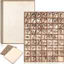 Geelin 248 Pcs 1 Inch Wood Alphabet Letters and Wooden Numbers Blank Unfinished Wooden Letters with Rustic Storage Tray for Spelling Learning Education DIY Crafts (Rollerscript)