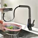 BEITH Waterfall Kitchen Sink Mixer Taps with Pull Out Sprayer, 3 Modes Kitchen Sink Faucet, 360 Rotation, Digital Display, Single Lever Kitchen Tap, 59A Copper, Anti-Corrosion, Durable (Gun Gray)
