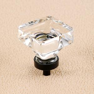 coolnews 4 Pack Crystal Glass Cabinet Knobs Dresser Knobs Drawer Knobs and Pulls for Kitchen Cupboard (Square 1-3/8 Inch, Black)