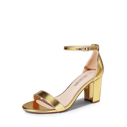 DREAM PAIRS Women's Chunk Low Heel Pump Sandals, Size 7.5, Gold-Metallic, CHUNK