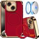 COOLQO for iPhone 14 Case 6.1'' Upgraded 360 Spin Magnetic Stand [Compatible with Magsafe][Military Grade Drop Protection] Shockproof Protective Phone Holder Cover for iPhone 14, Red Gold