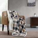 Eddie Bauer - Blanket, Super Soft Reversible Sherpa & Brushed Fleece Bedding, Throw Blankets for Couch, Ideal for Lounging (Rugged Plaid Beige) (50" x 60")