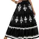 SOFIA'S CHOICE Western Boho Maxi Skirt for Women High Waisted Tiered A Line Flowy Long Skirts Beach Vacation (Black, M)