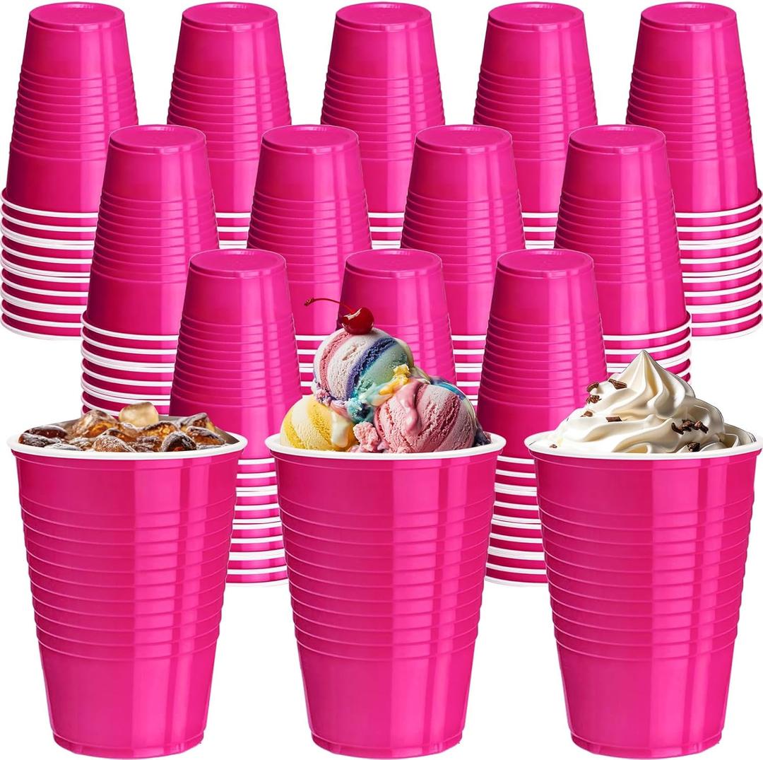 120 pcs 16 oz hot pink plastic cups 16 oz pink plastic Disposable Cups pink Party Cups for drinking Tastings served Snacks Barbecues Picnics