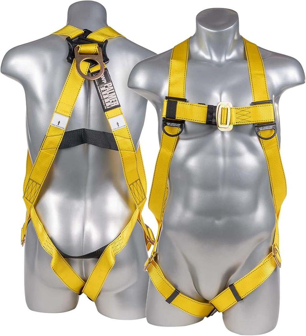 Palmer Safety Full Body Harness 3pt Adjustment, Dorsal D-Ring, Fall Protection Safety Harness for Construction, Lift (Yellow)